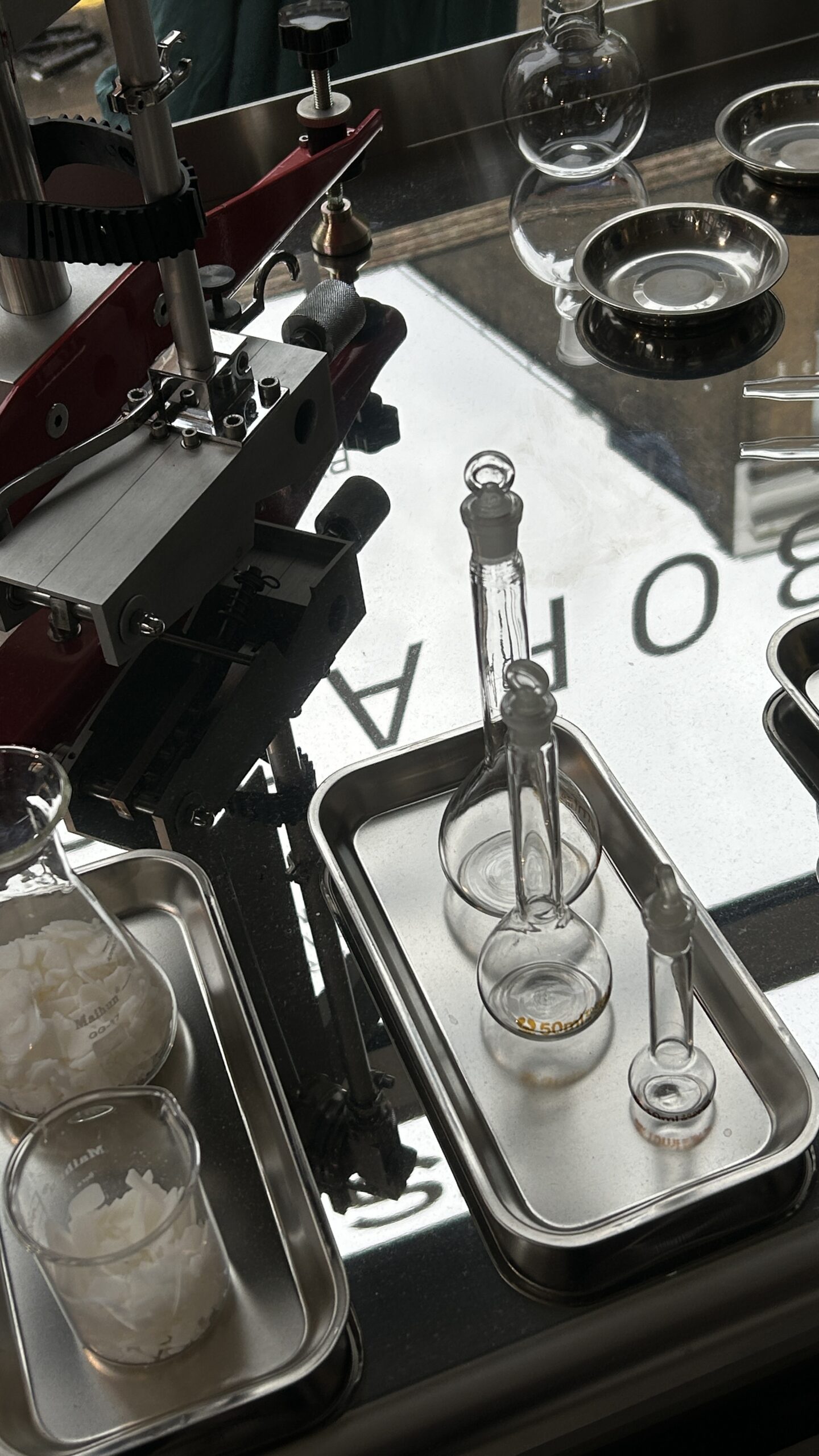 medical equipment on mirror counter top